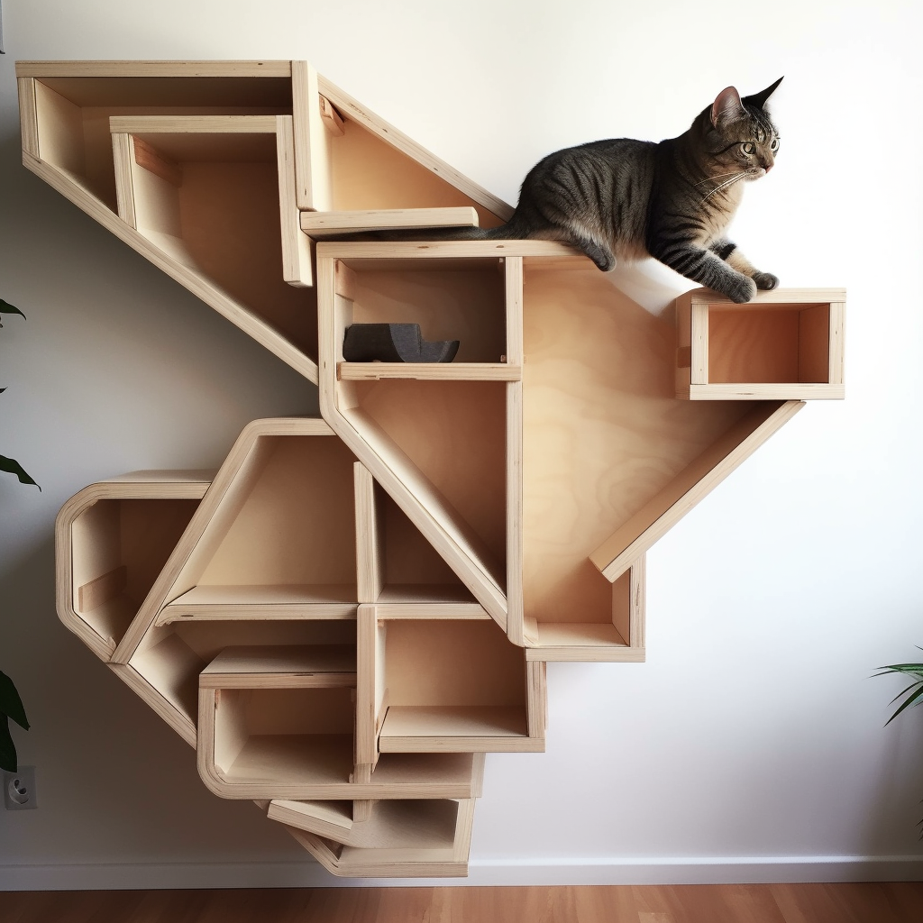 Cat climbing on a wooden wall