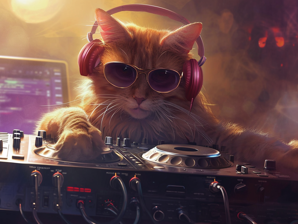 cat DJ realistic style