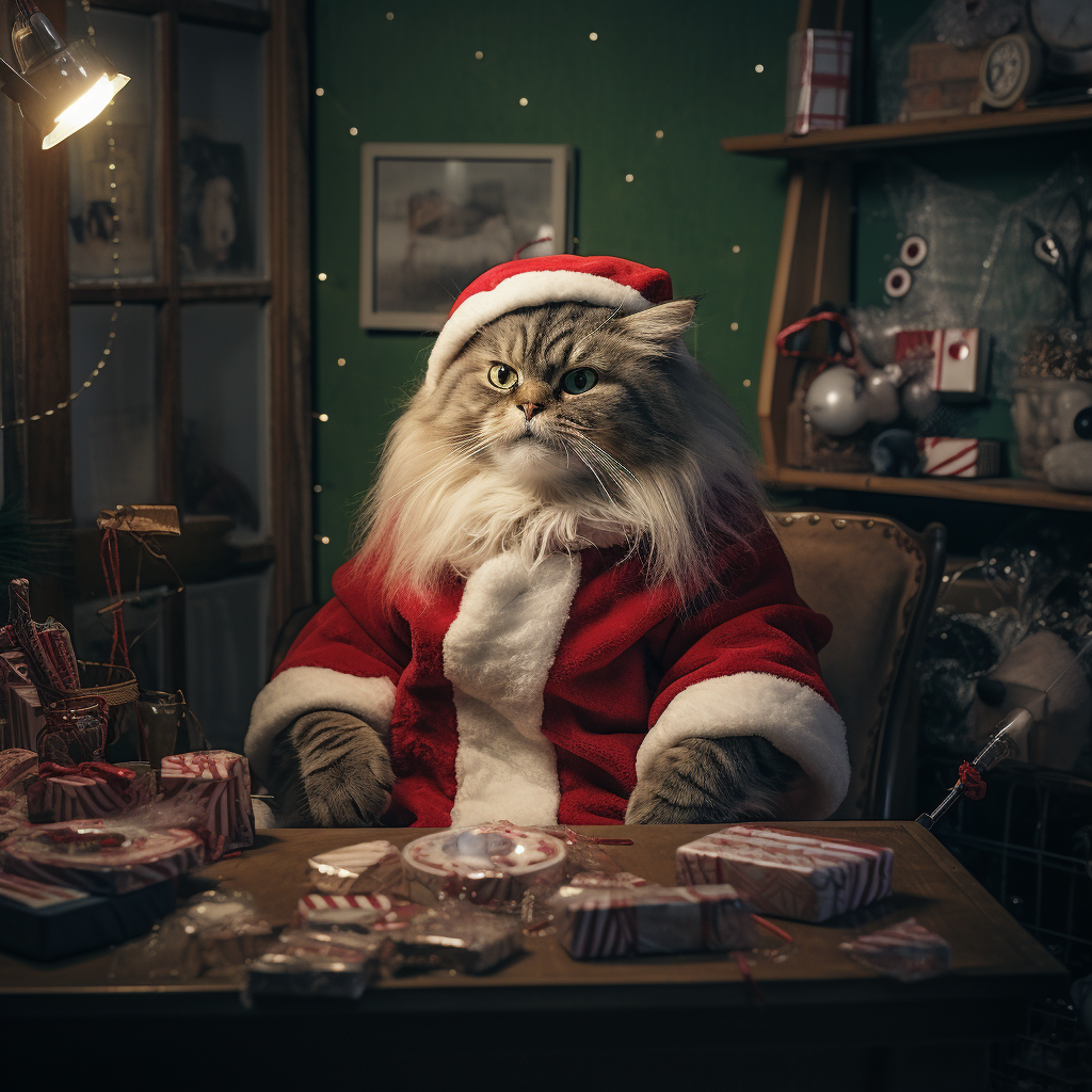 Cat acting as Santa's house doctor