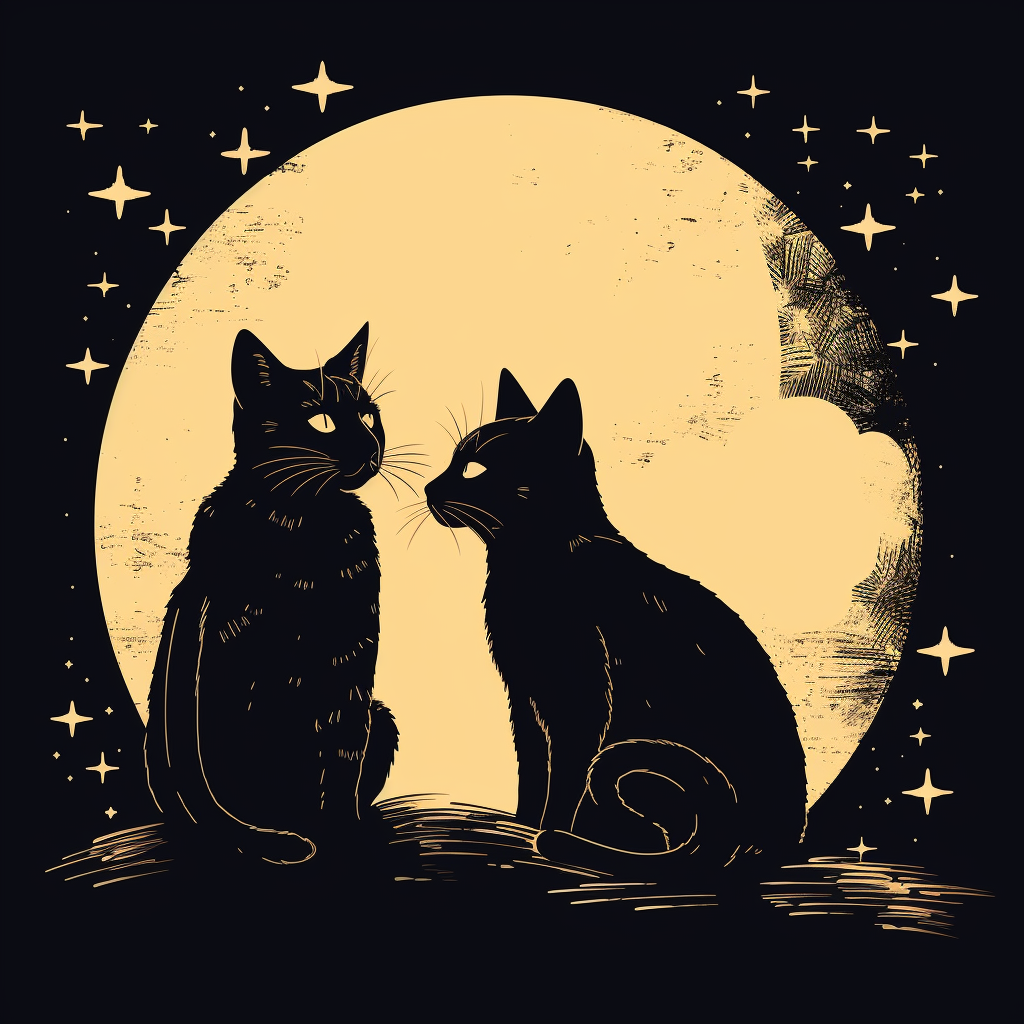 Silhouette of cat and dog under moon