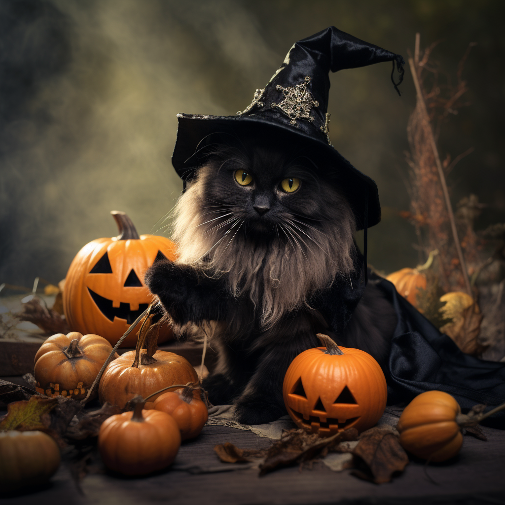 Adorable cat dressed as witch trick or treating