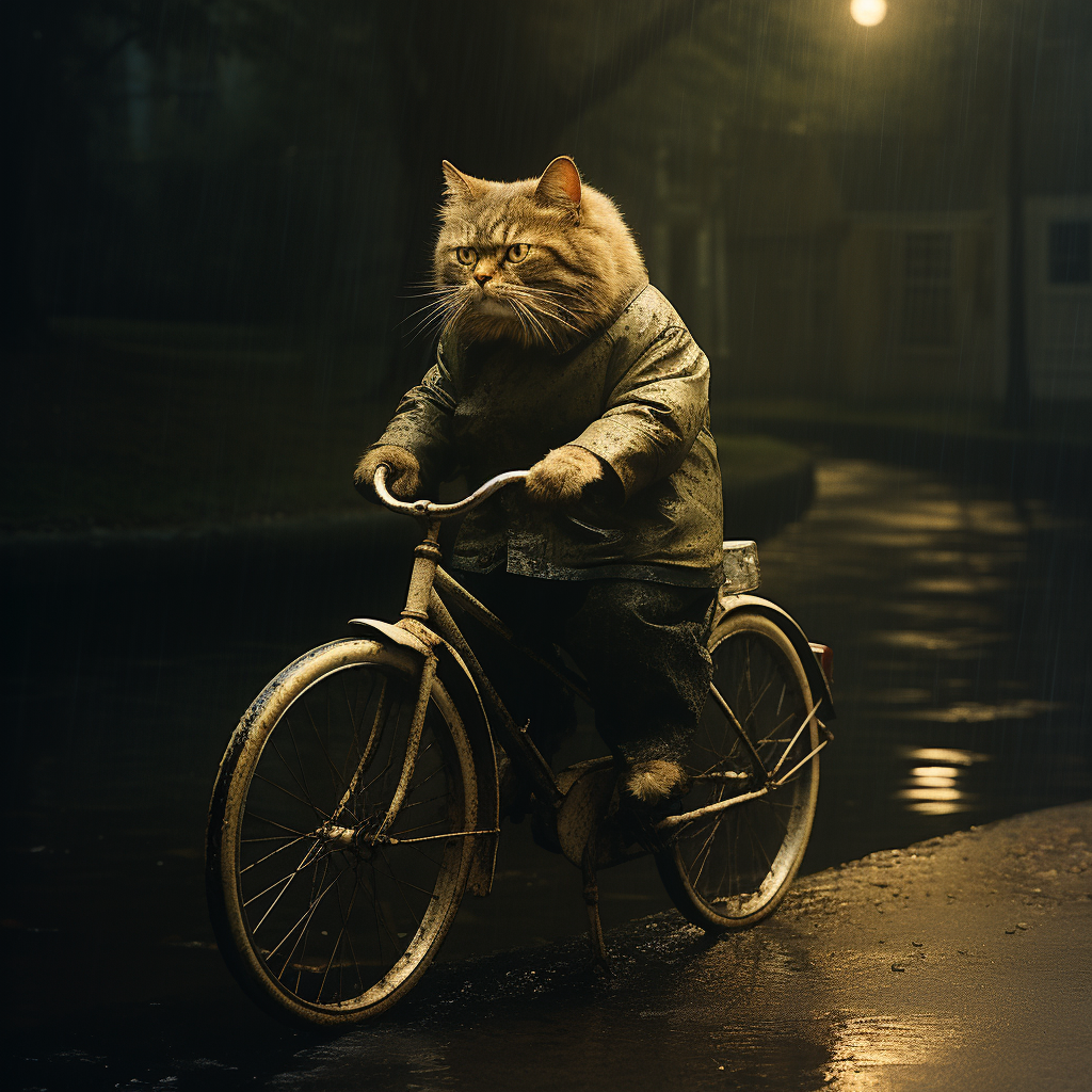 Cute cat driving a bicycle