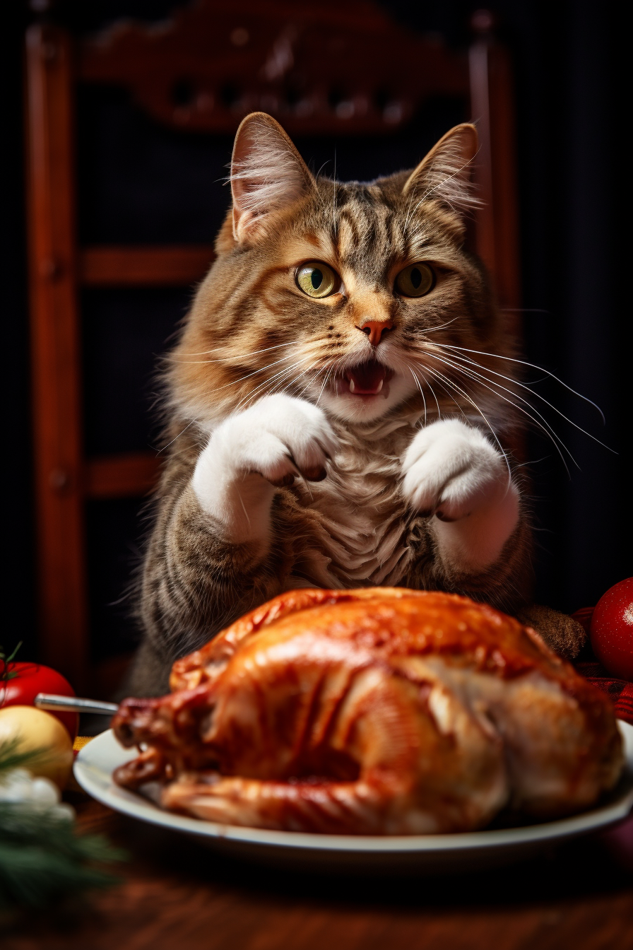 Cat enjoying Christmas turkey feast