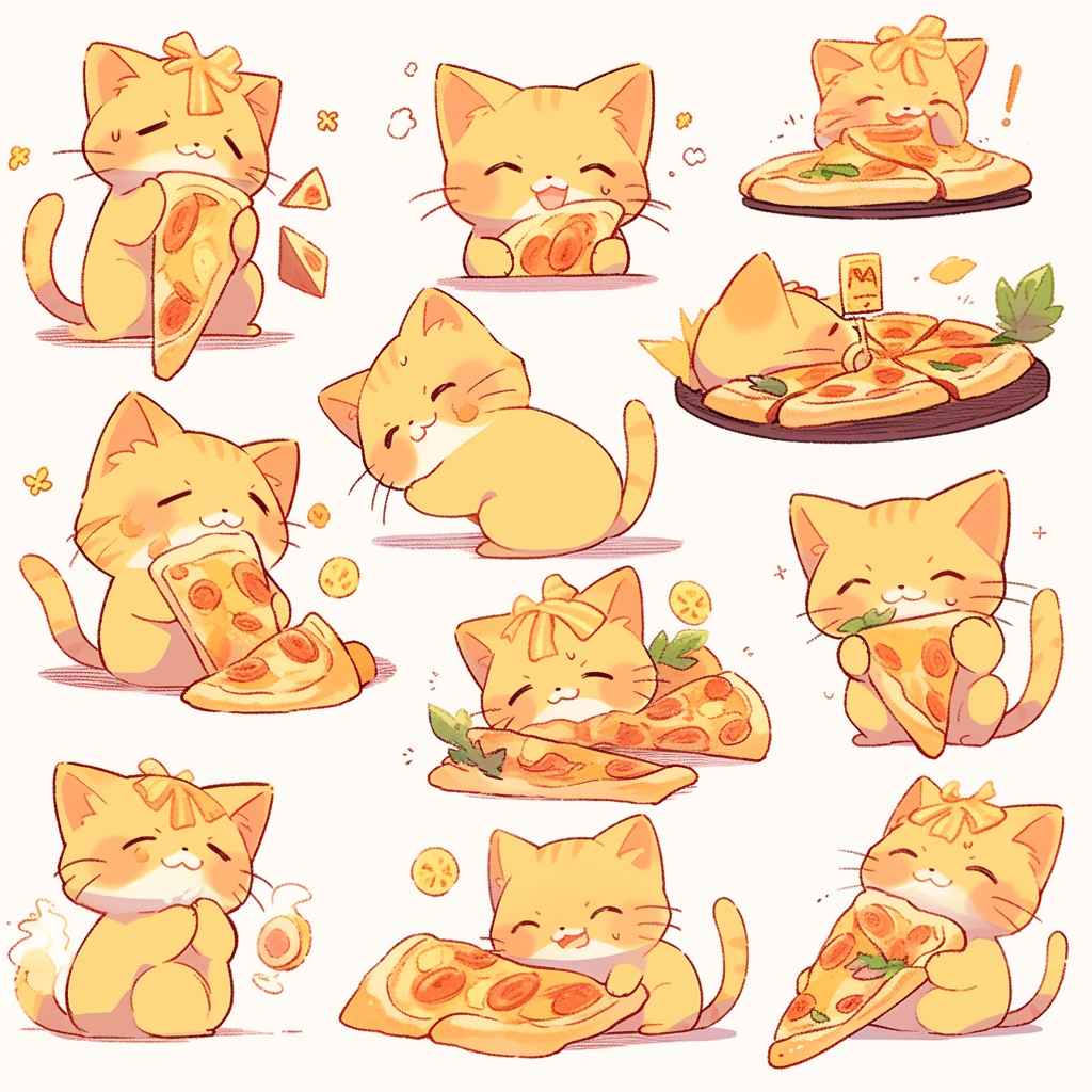 Adorable cat enjoying pizza with pineapple topping