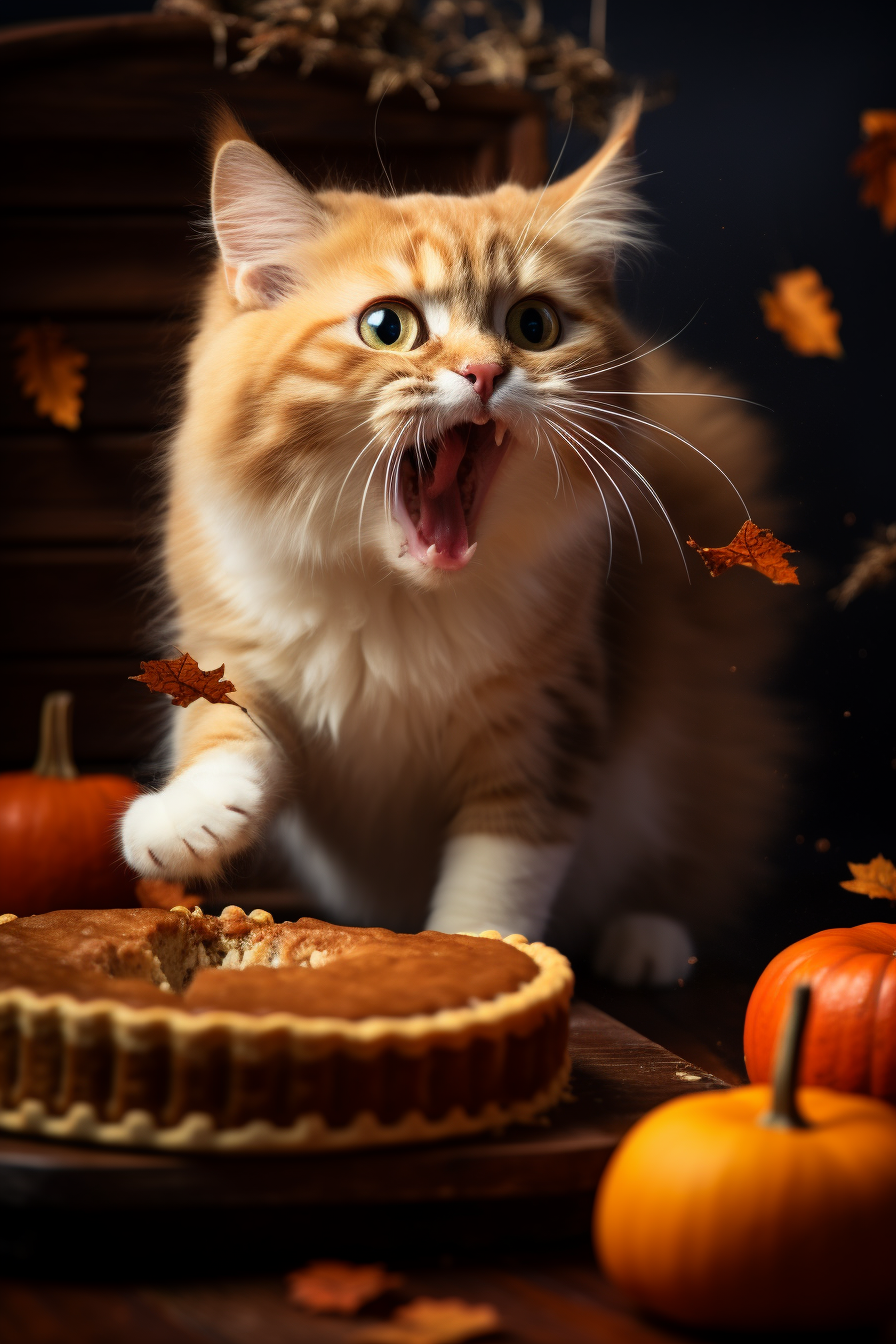 Cat enjoying Christmas pumpkin pie