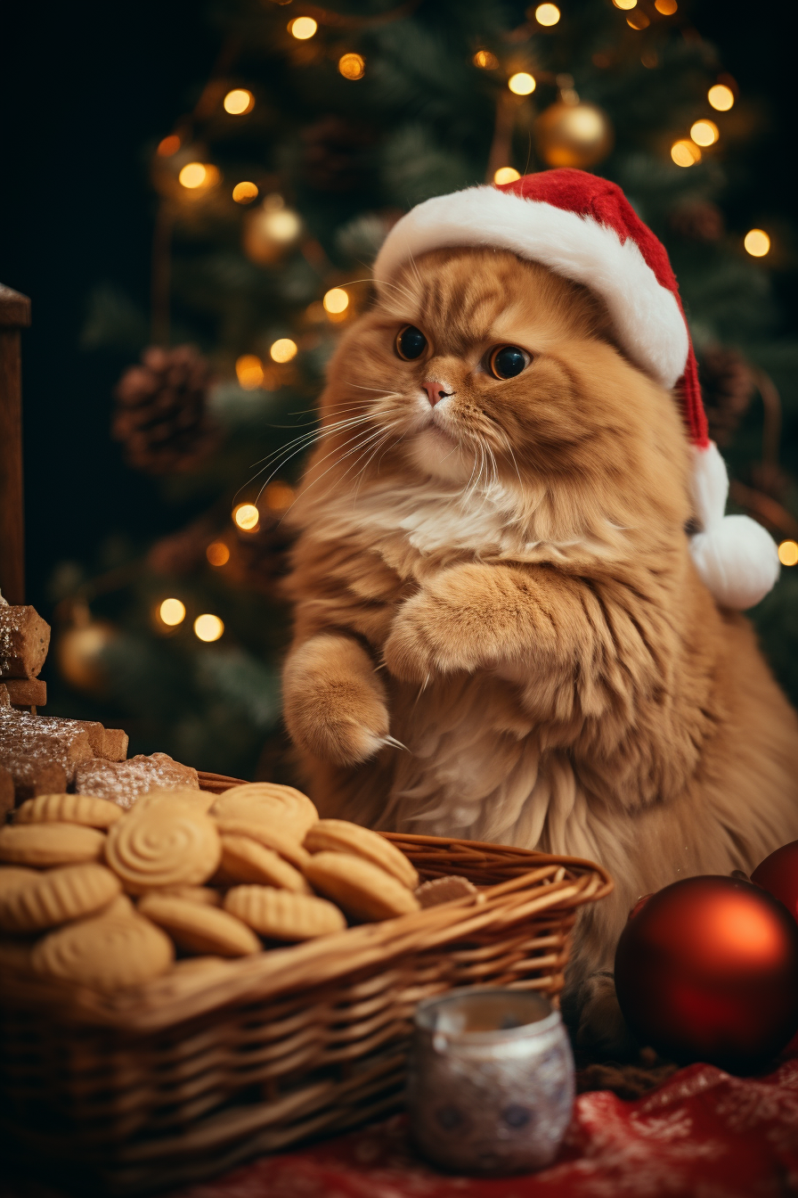 Cat enjoying sweet potatoes for Christmas