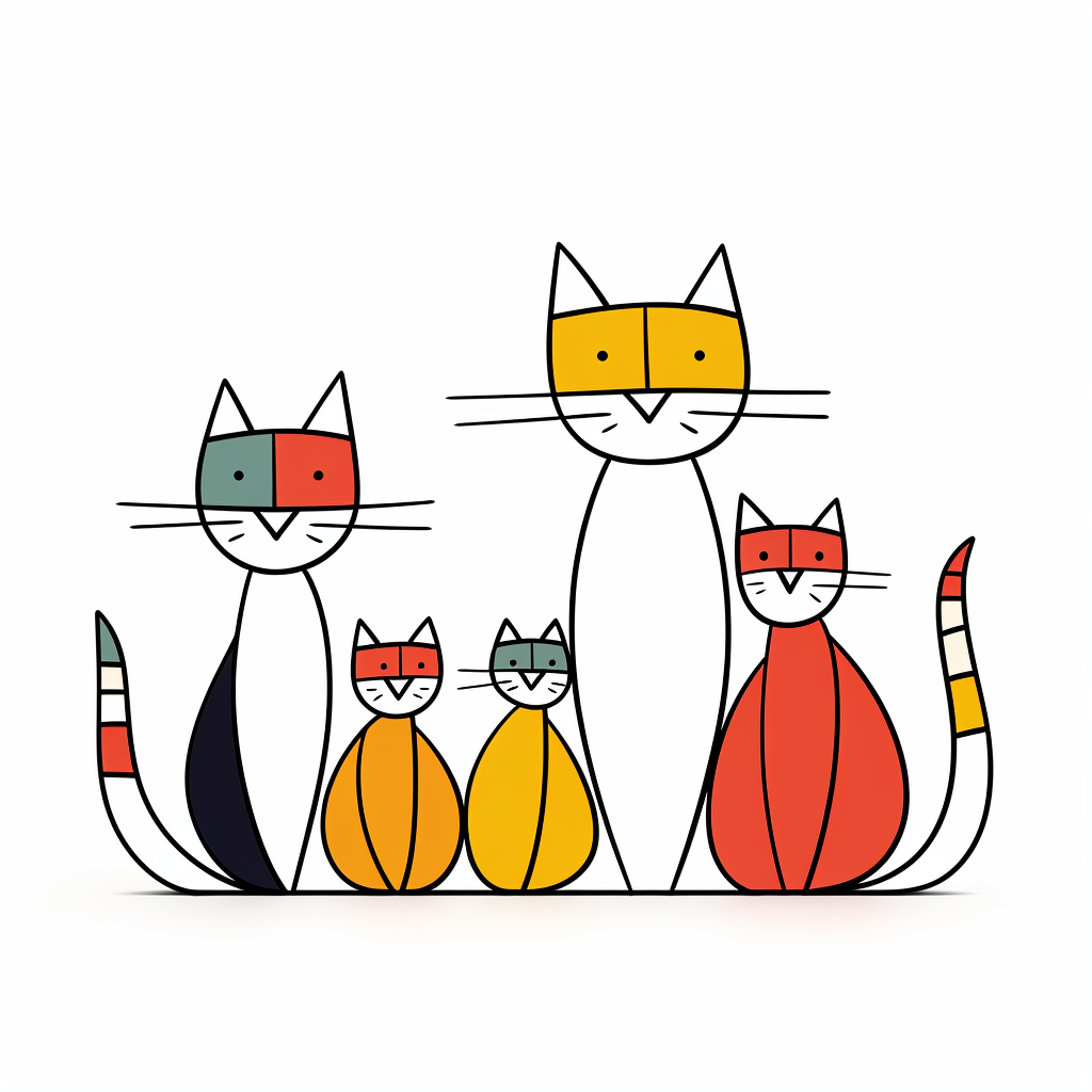 Cute Cat Family One Line Drawing