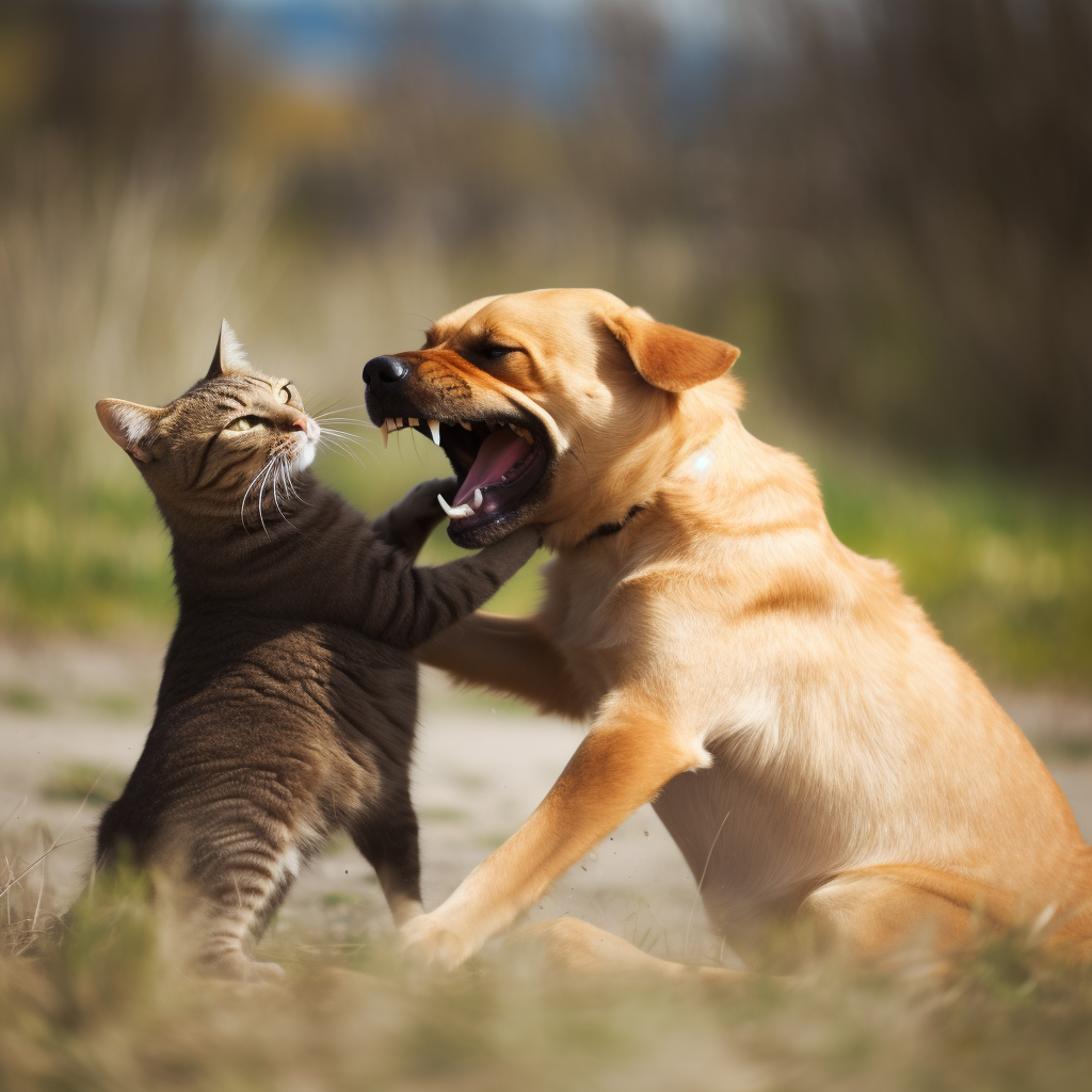 Cat and dog in heated fight