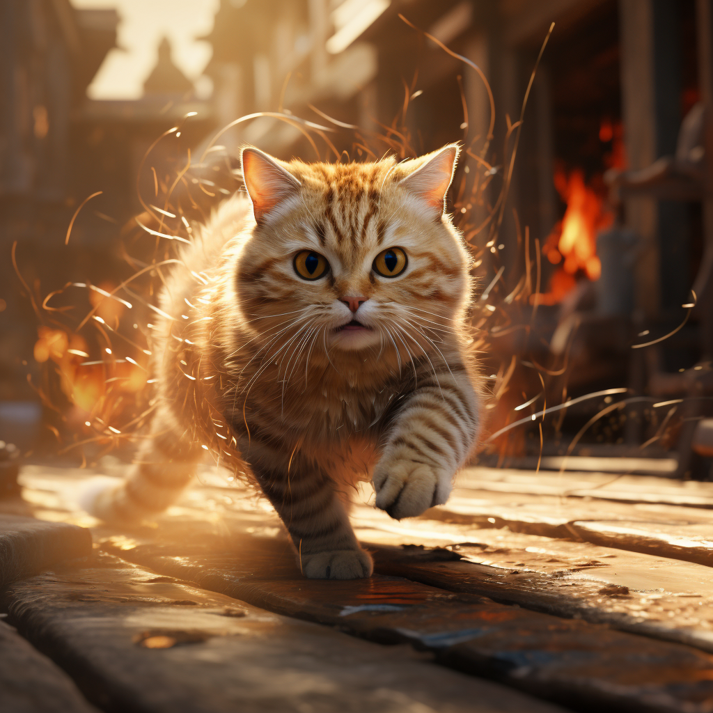 A cat running through flames