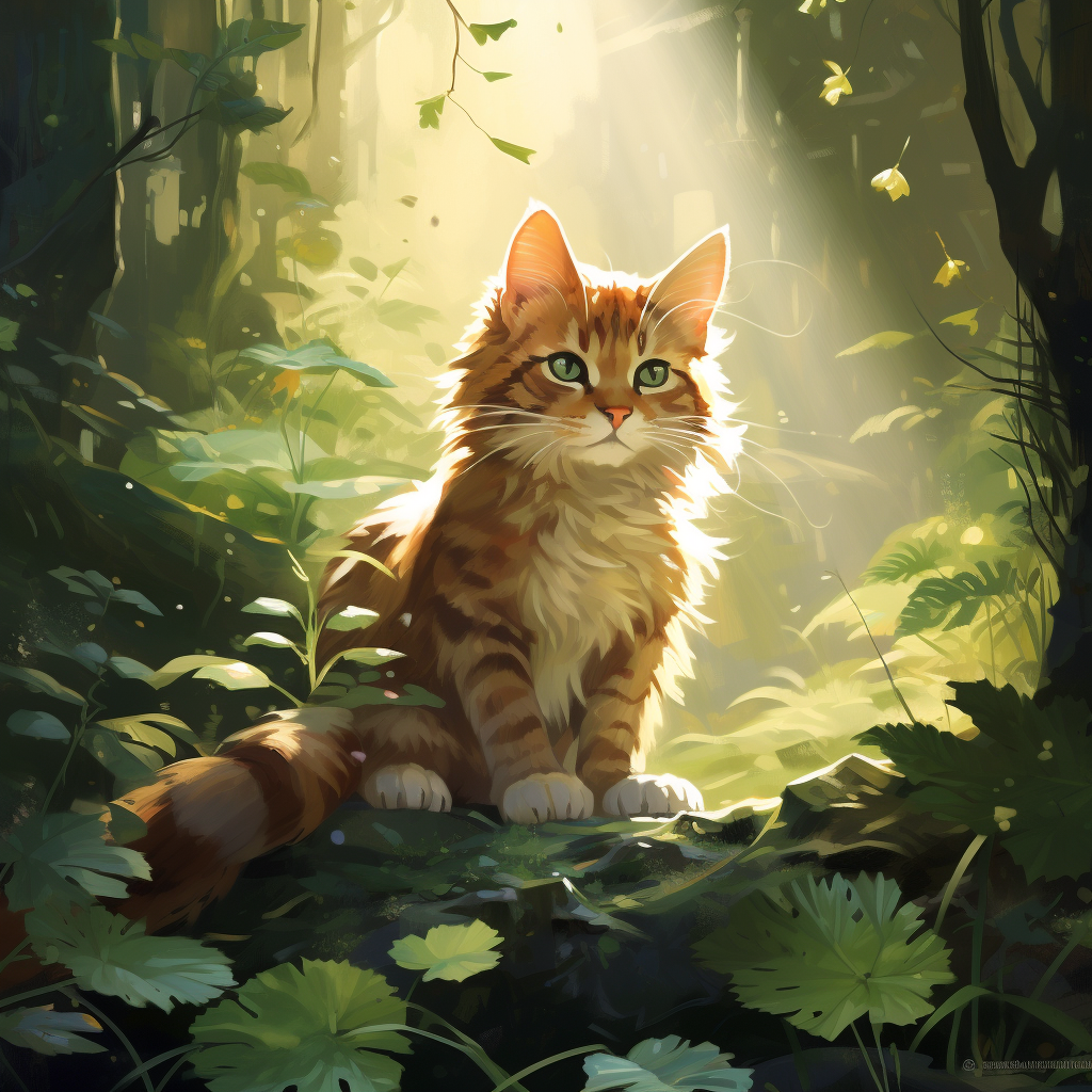 Cute cat exploring the forest