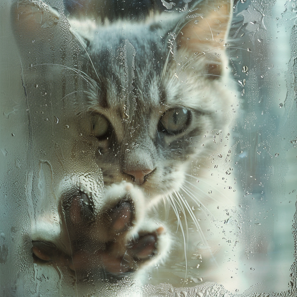 Cat with frosted glass hand