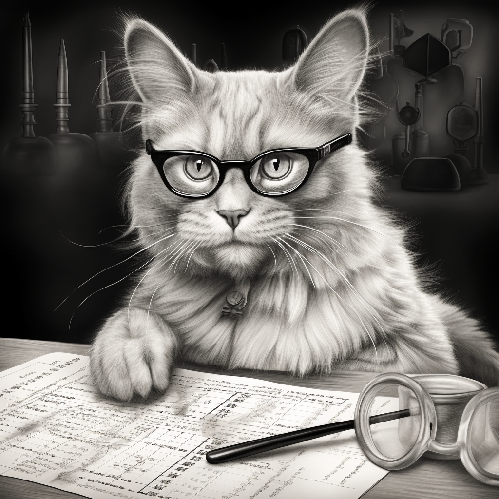 Smart Cat Wearing Glasses Solving Crossword