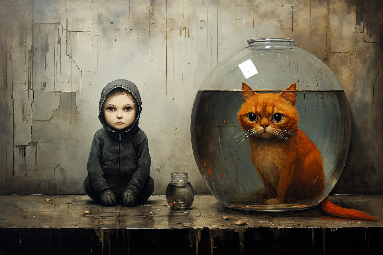 Cat and Goldfish Bowl Artwork