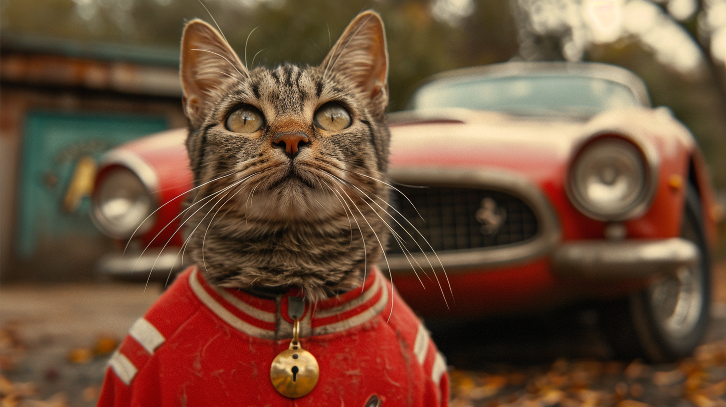 Cat in Red Wing Hockey Jersey Ferrari Spider