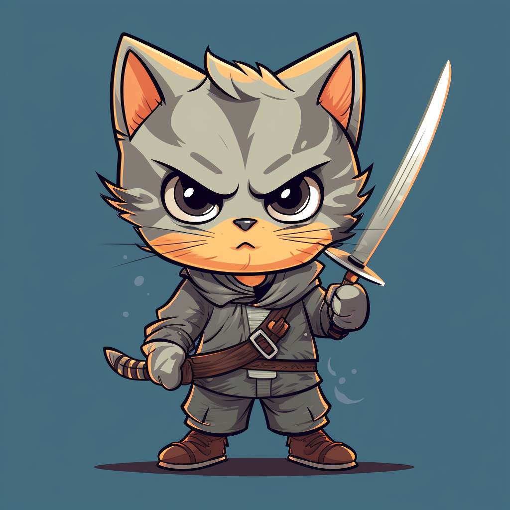 Cartoon cat with knife