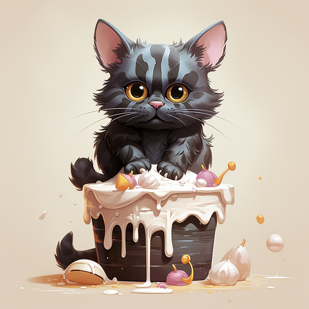 Adorable cat enjoying ice cream cake