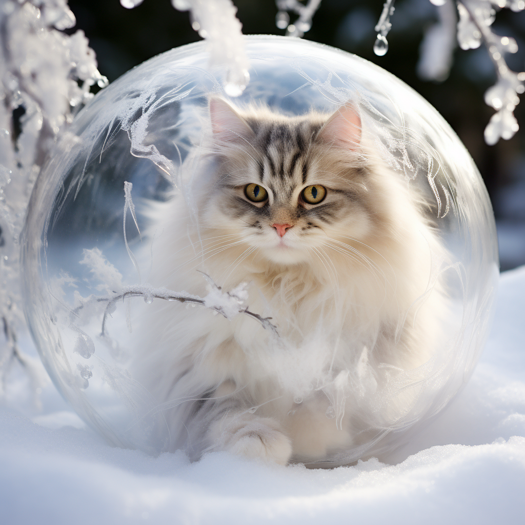 Playful cat with snowball crystal