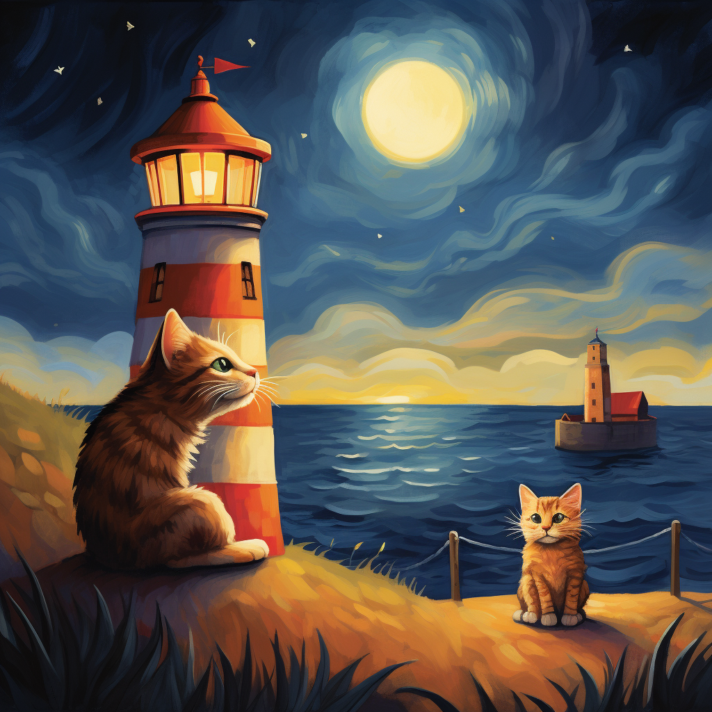 Illustration of a cat and lighthouse