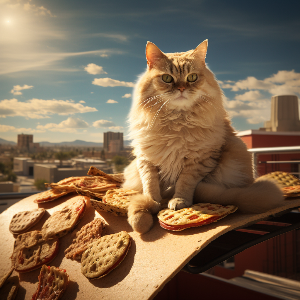 Playful cat on a taco roof