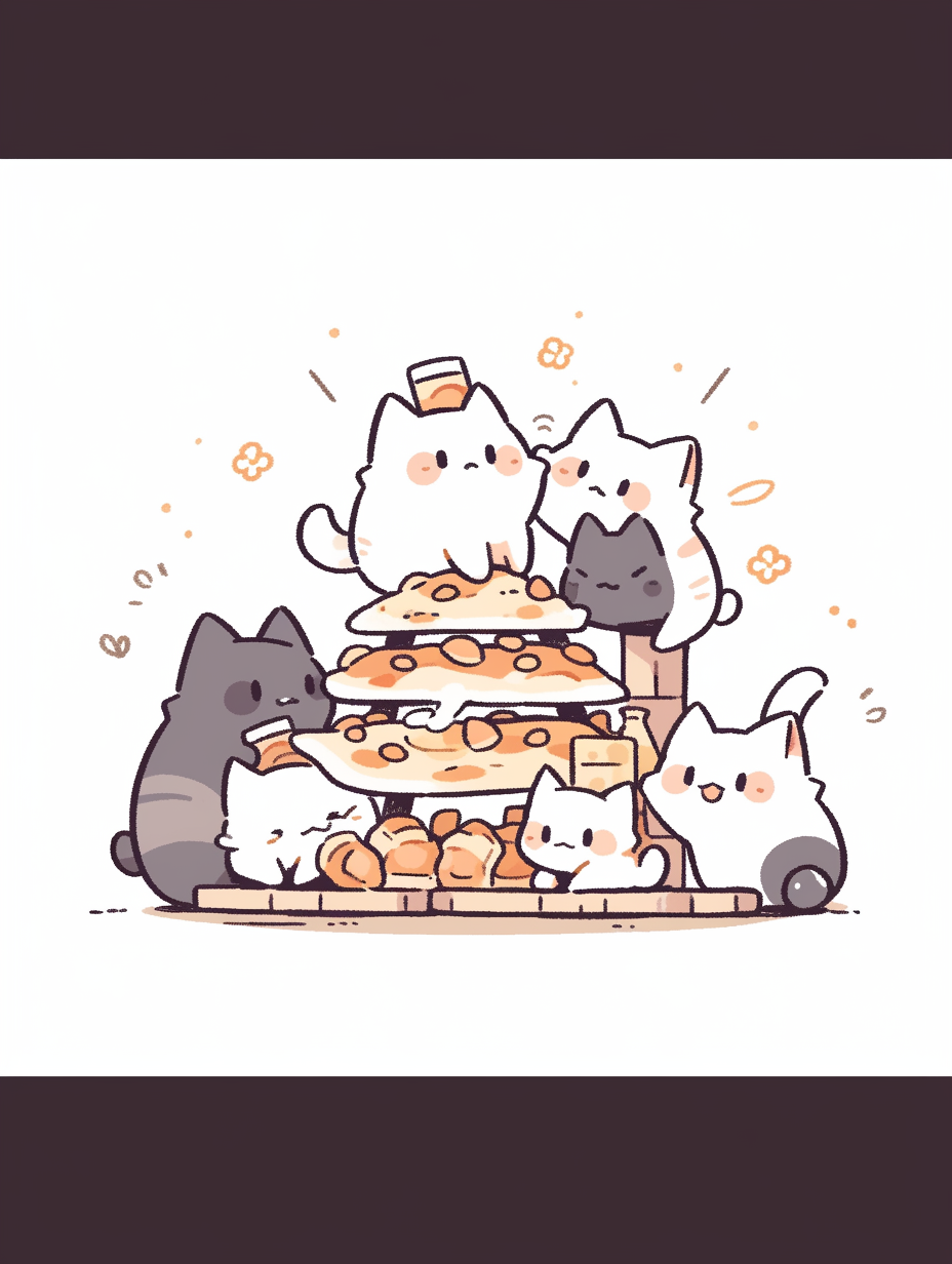 Cute cat pizza party illustration