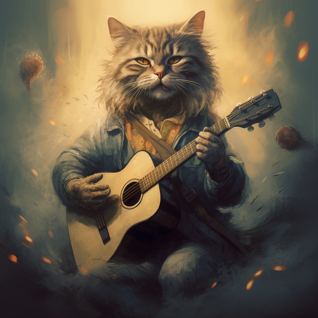 Cat playing a guitar with enthusiasm