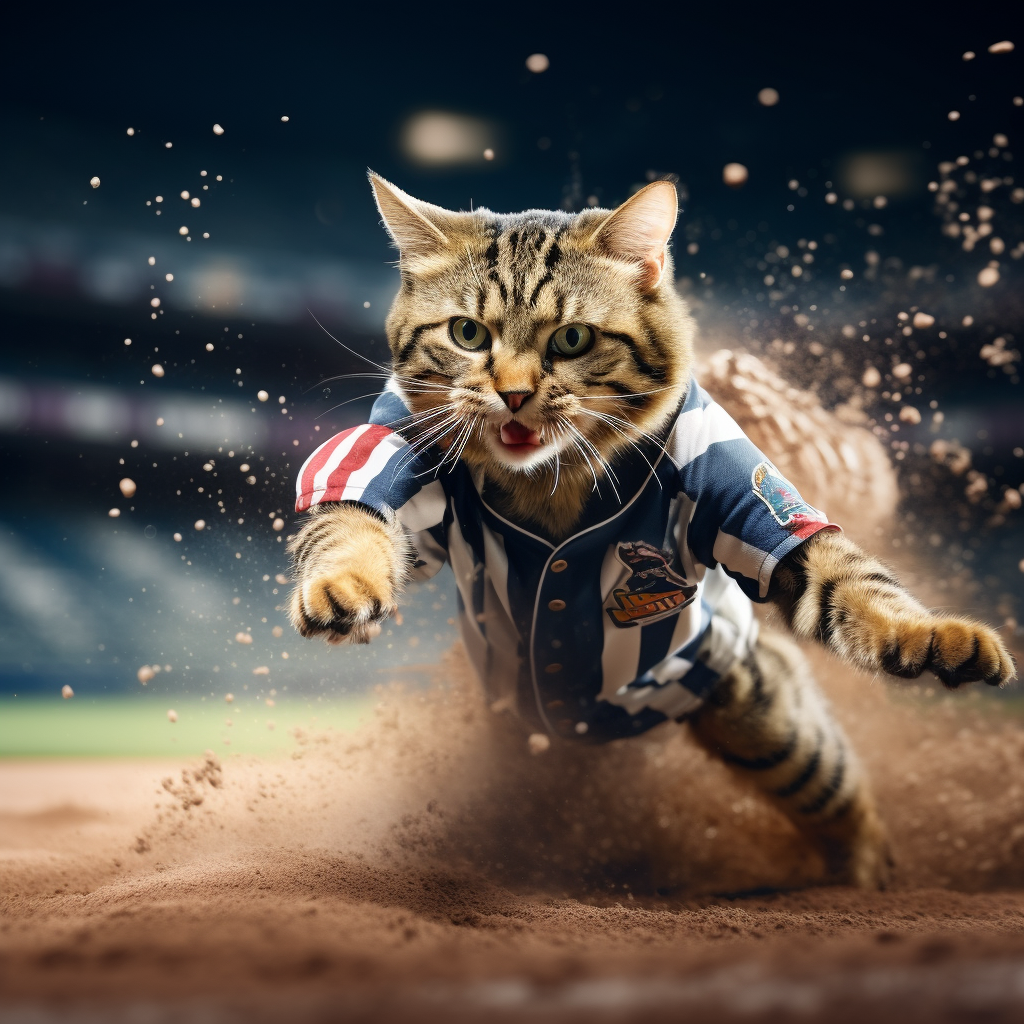 Cat making a great play in baseball