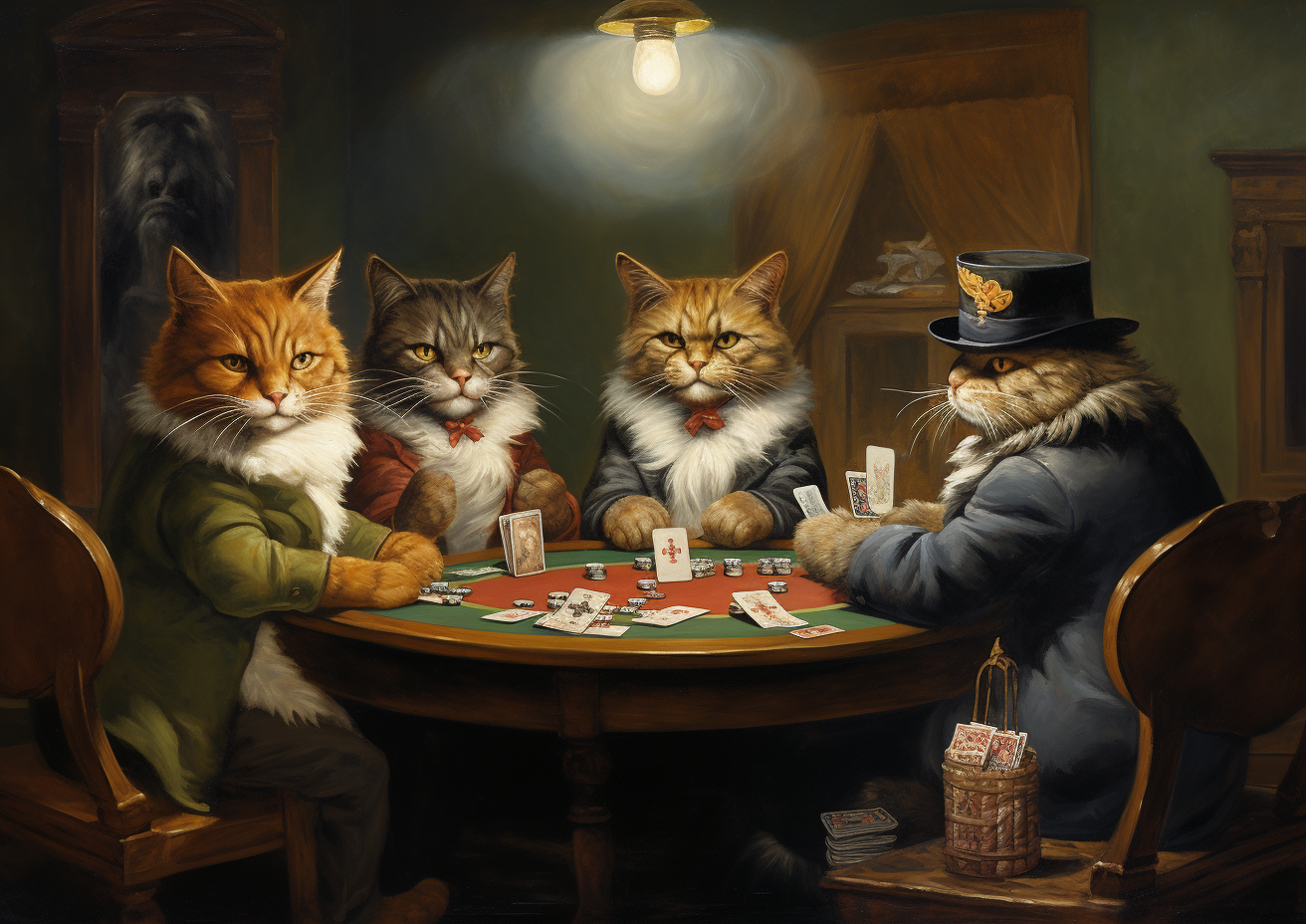 Cats playing poker artwork