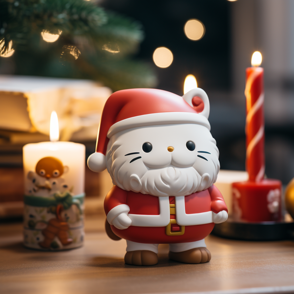 White Sanrio Style Cat Santa Candle