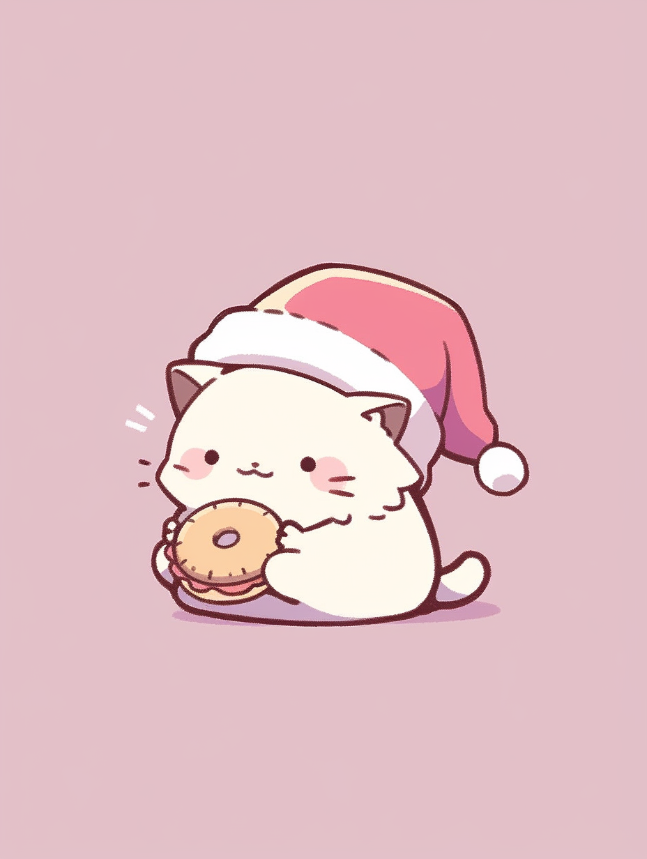 Adorable Cat with Santa Hat eating cookie