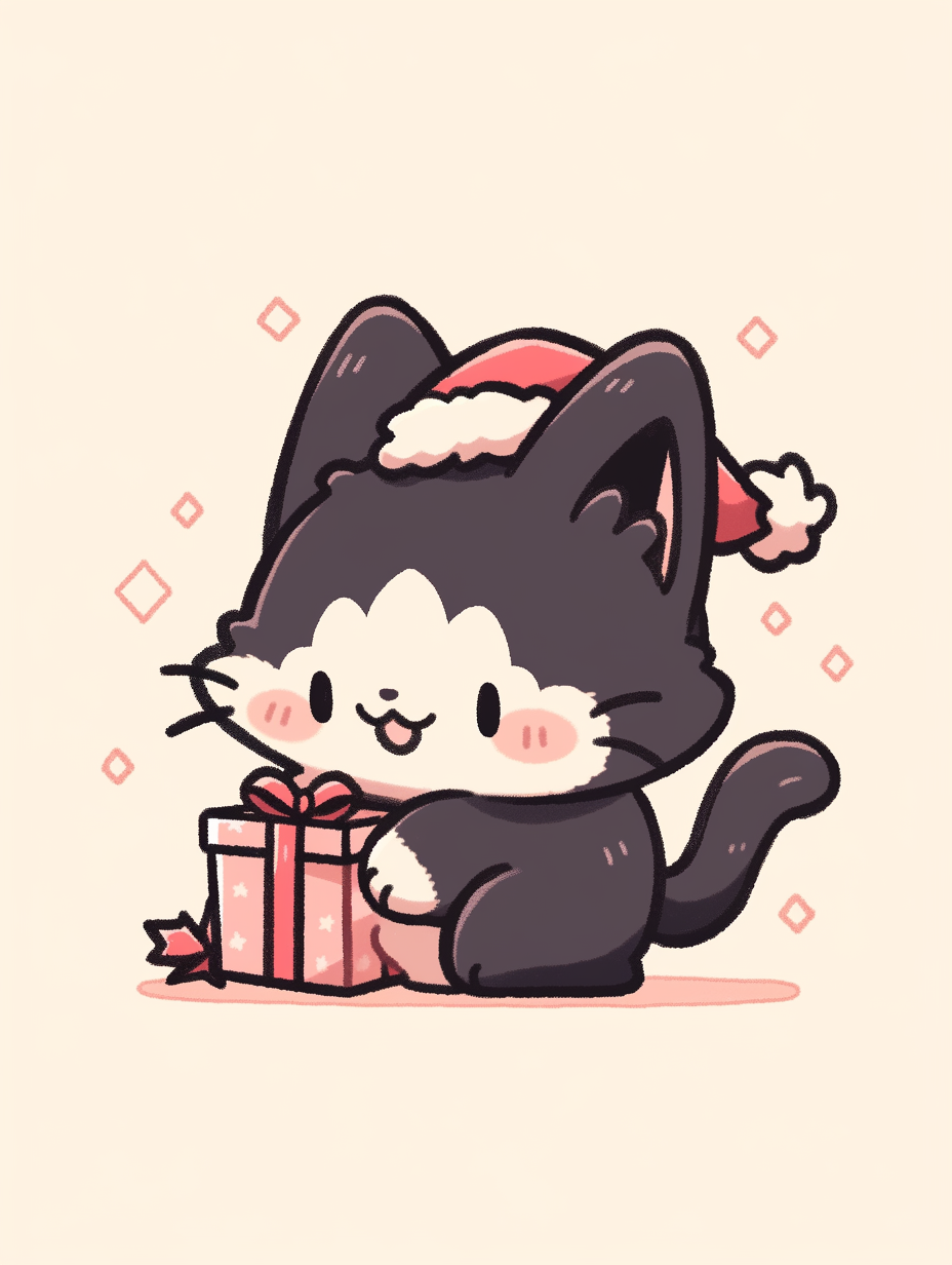 Cat with Santa Hat Giving Gifts