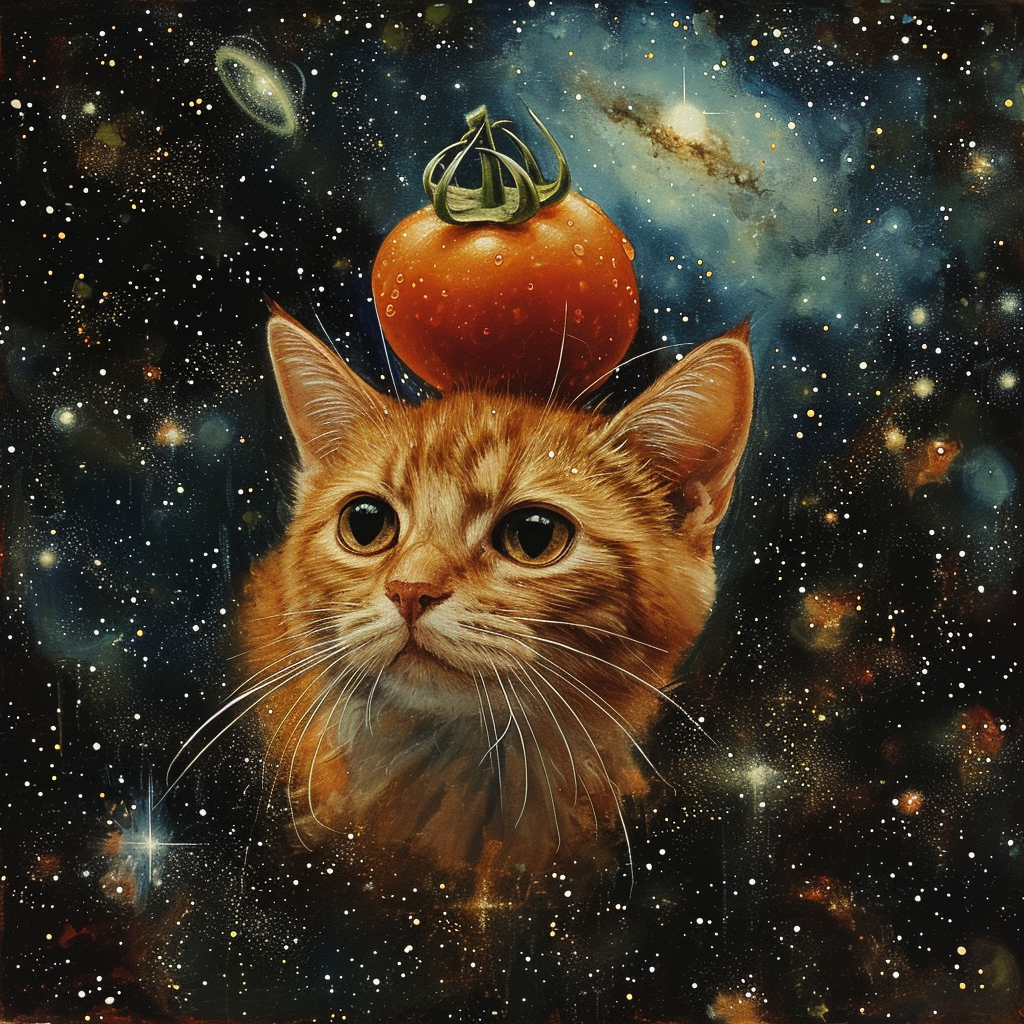 Cat with Tomato on Head