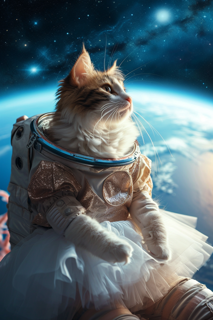 Cat Tutu Spacesuit Earth Background