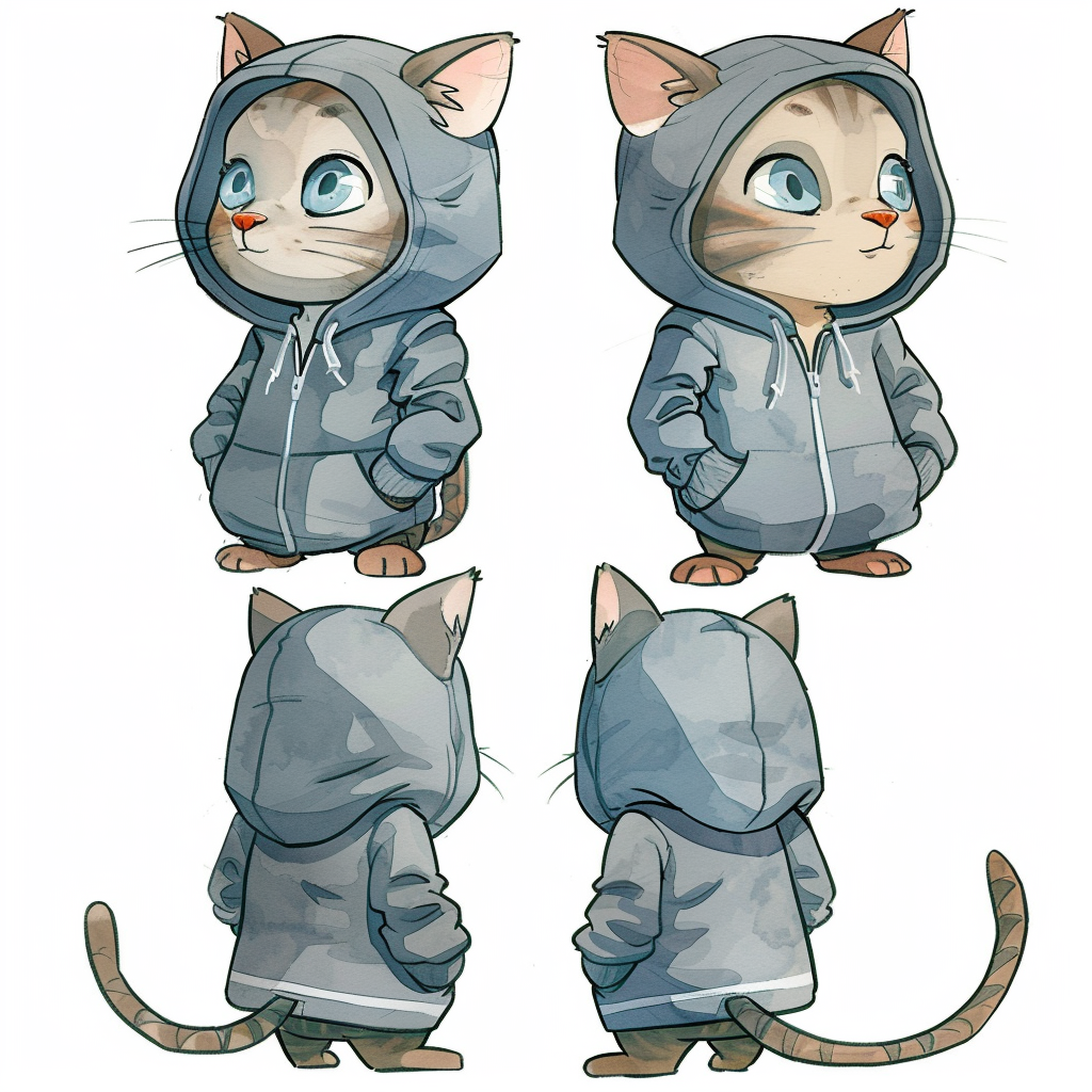 Cat wearing hoodie watercolor style