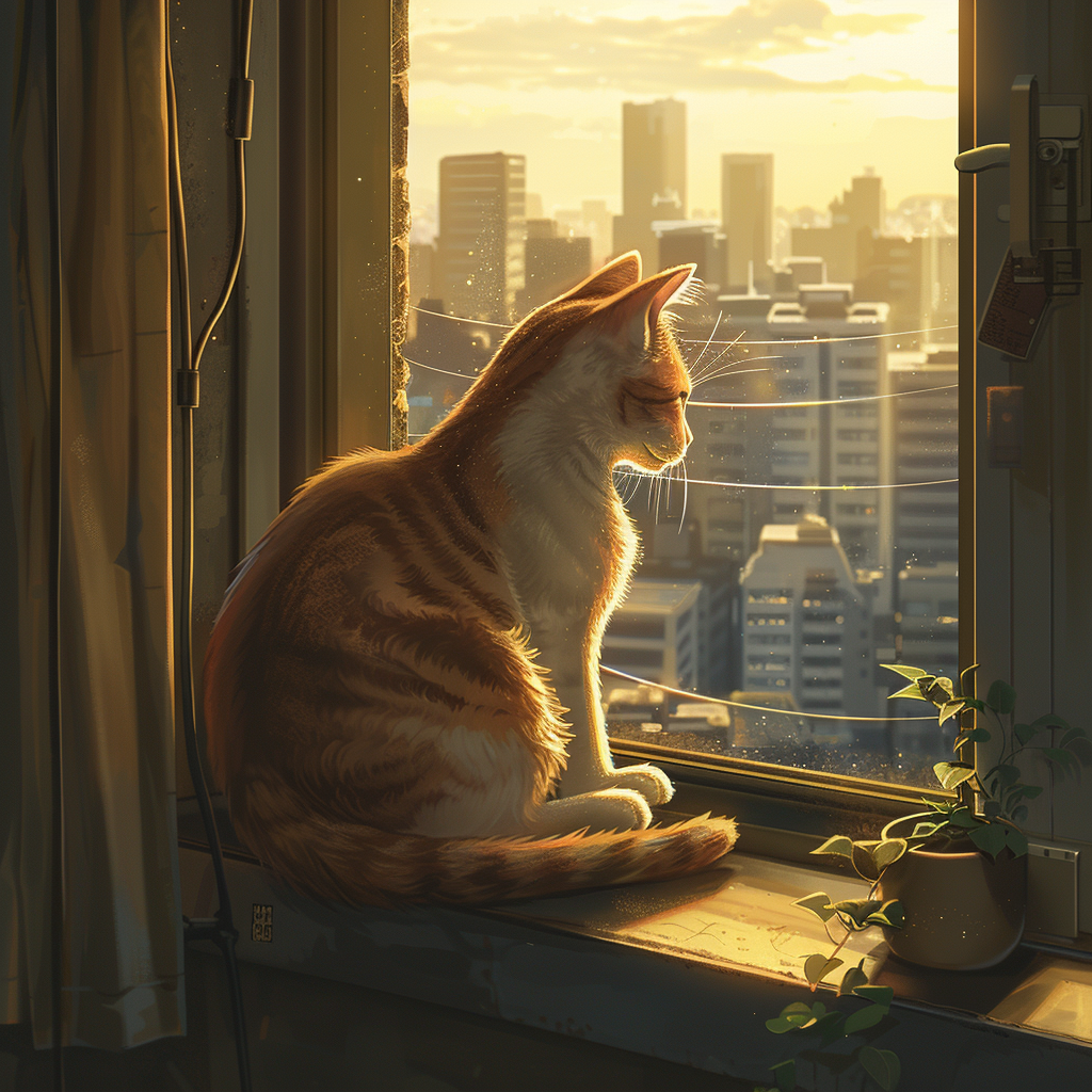 Cat lounging on sunlit windowsill