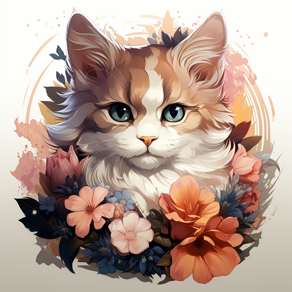 Cartoon illustration of cat with flower crown