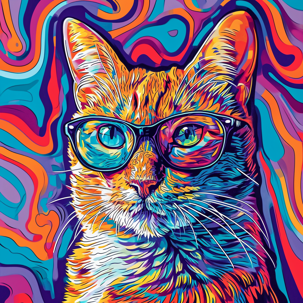 Cat with Glasses and Psychadelic Background