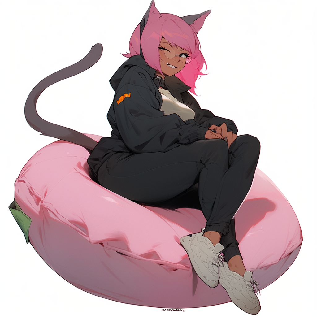 Cat woman in baggy sweatshirt and cute cat ears