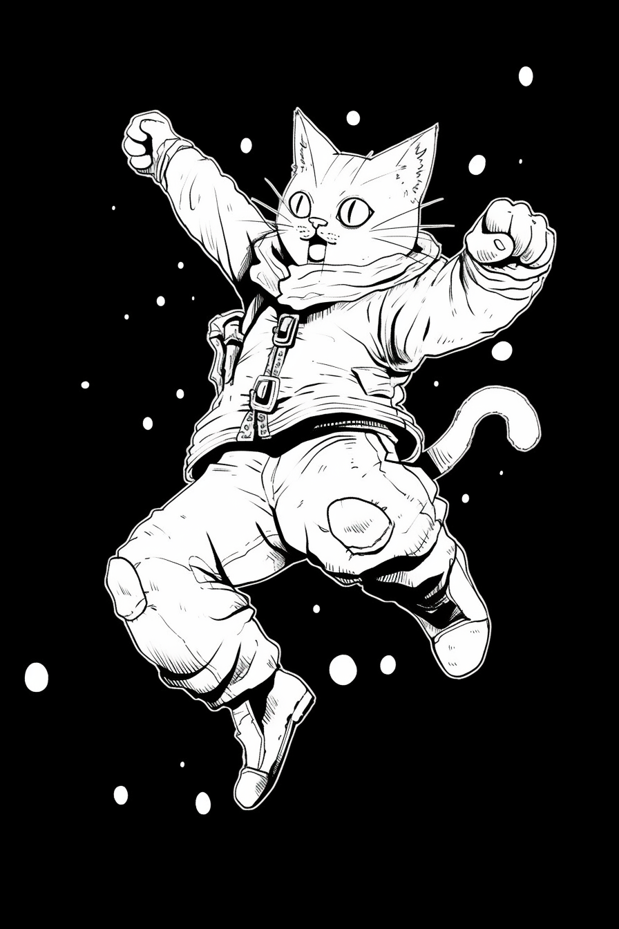 Adventurer cat jumping in air illustration