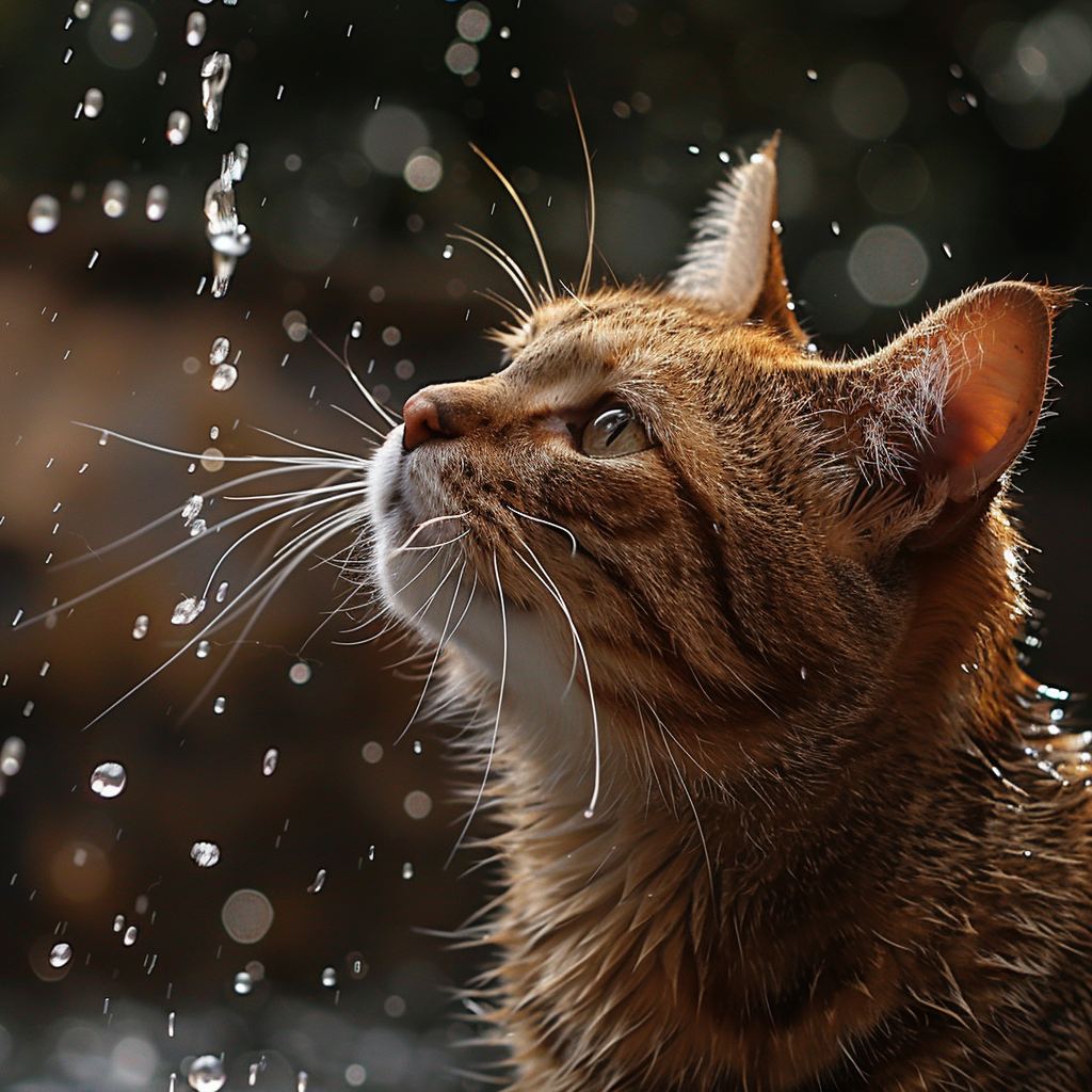 Domestic cat drinking water spray