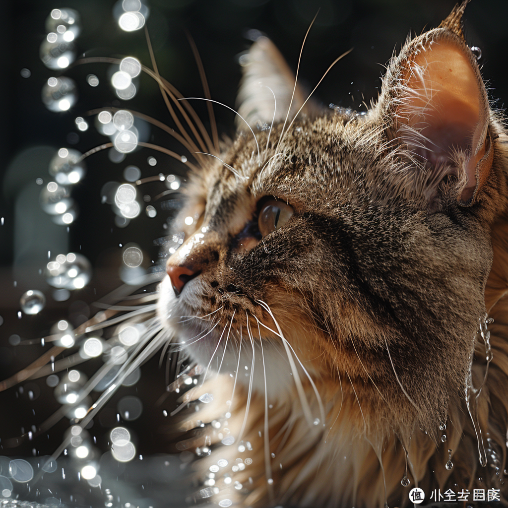 Cat drinking water with catnip spray