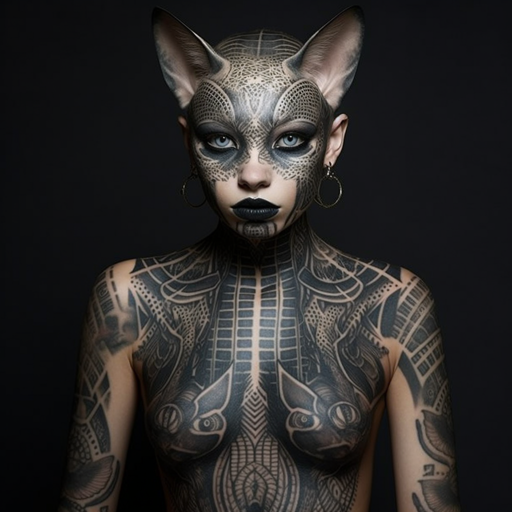 Male image with cat fur and face tattoo