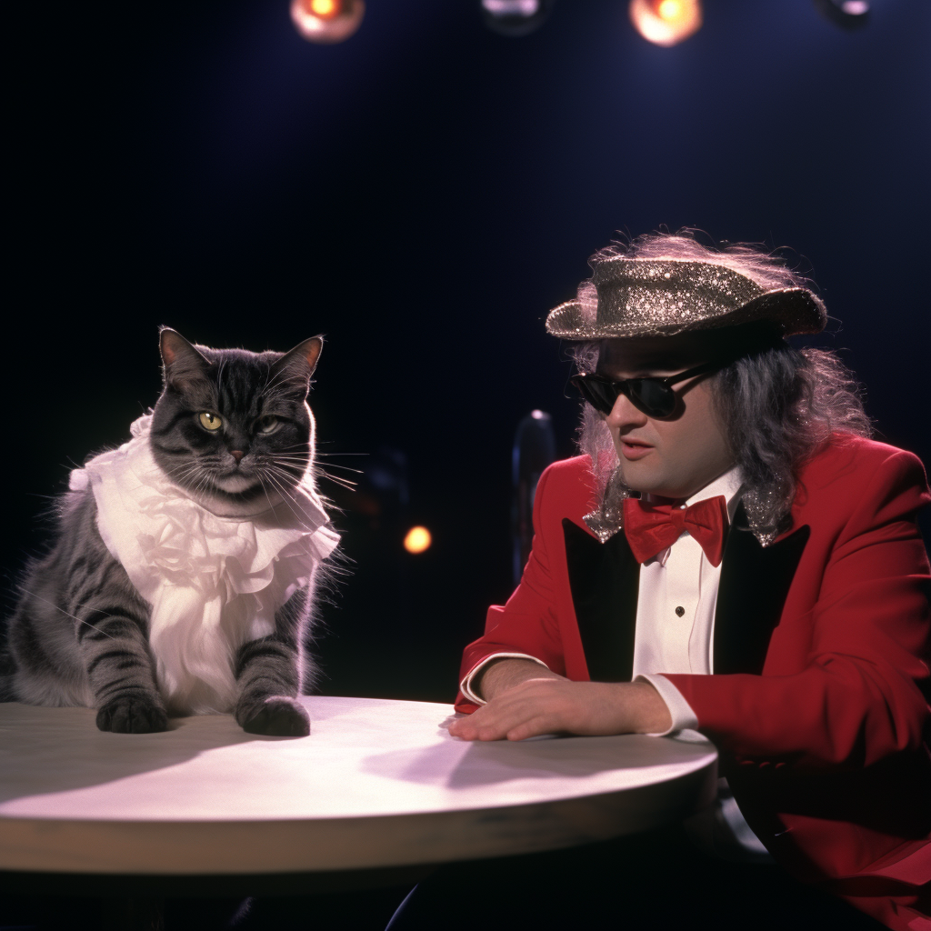 Cat being interviewed on a late night talk show