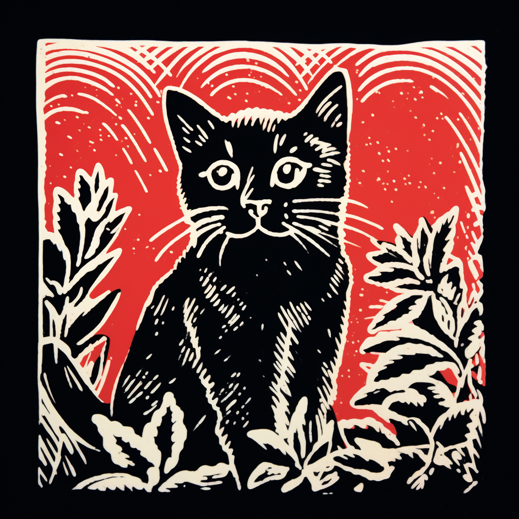 Cat in Lino Block Print