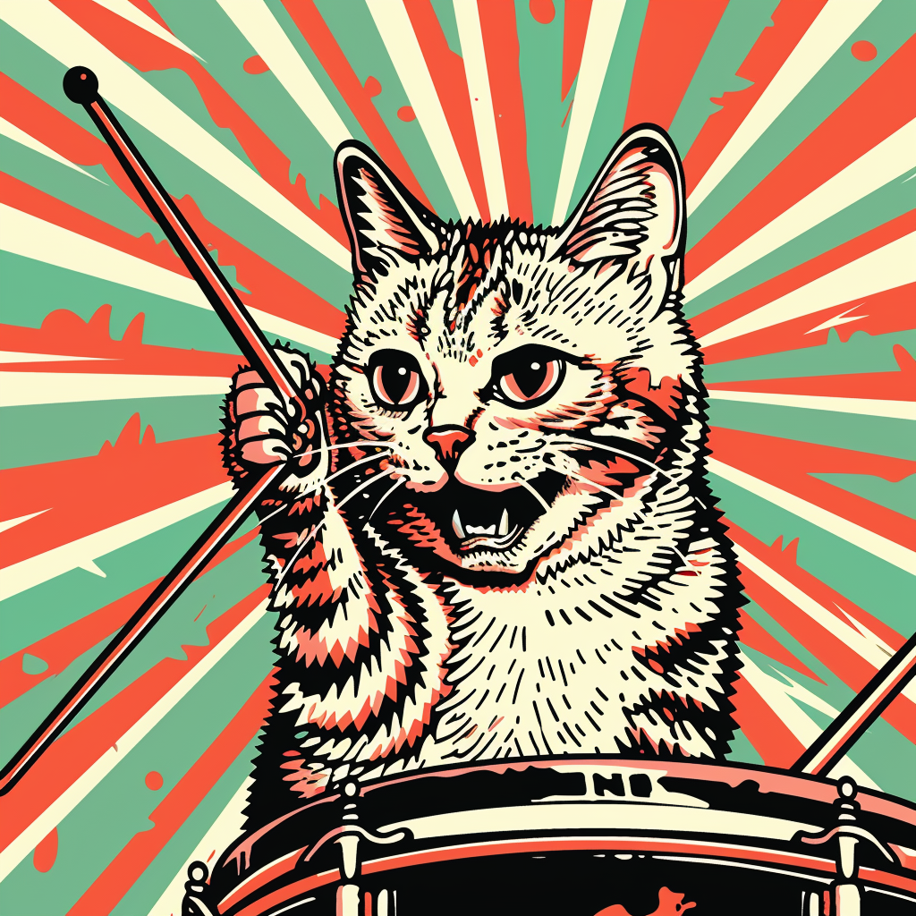 Cat playing drum graphic art