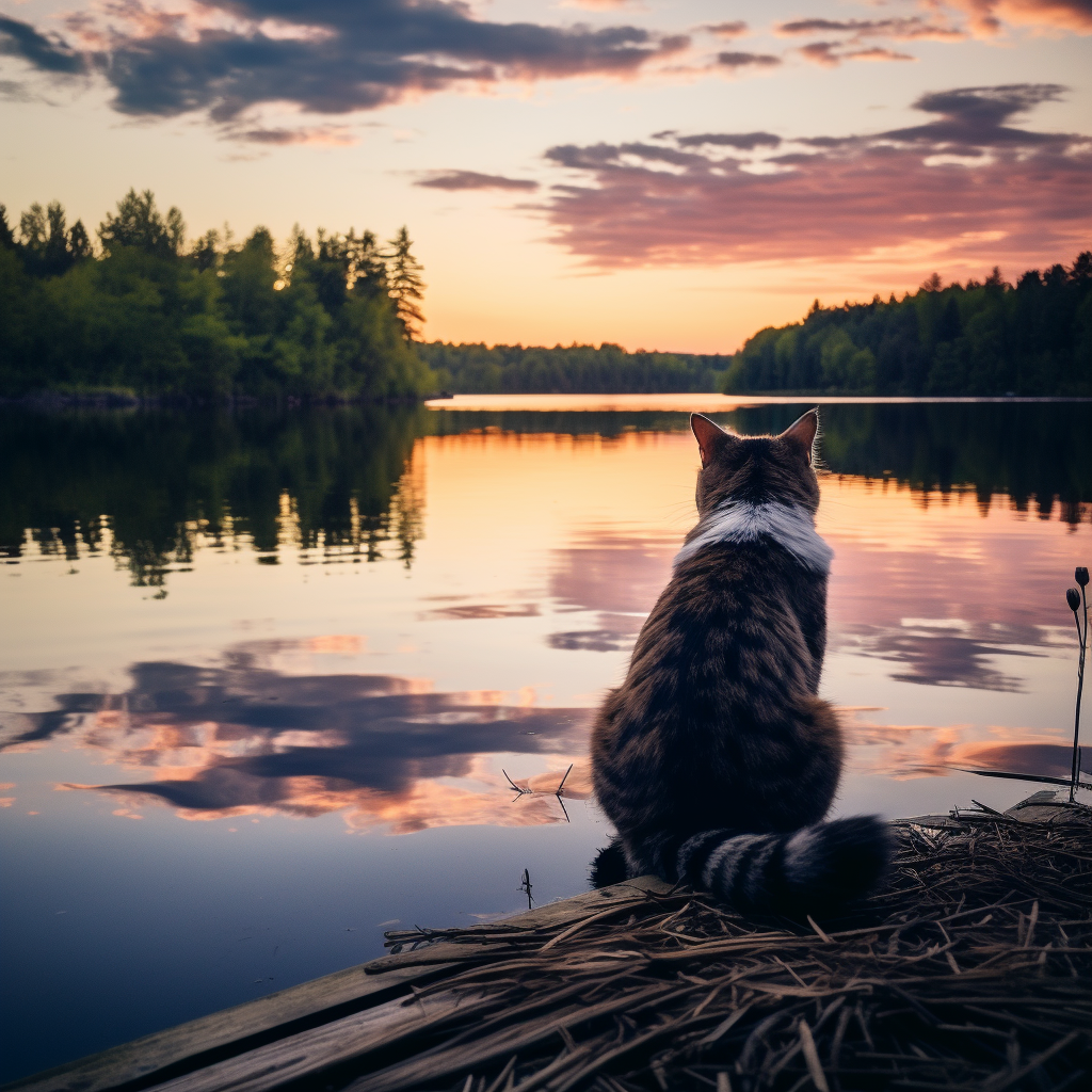 Cat enjoying the lake view