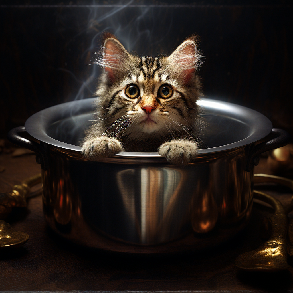 Cute cat sitting in a pan