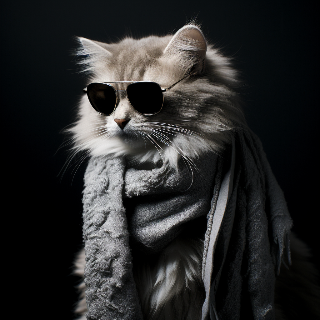 Stylish cat with sunglasses and scarf