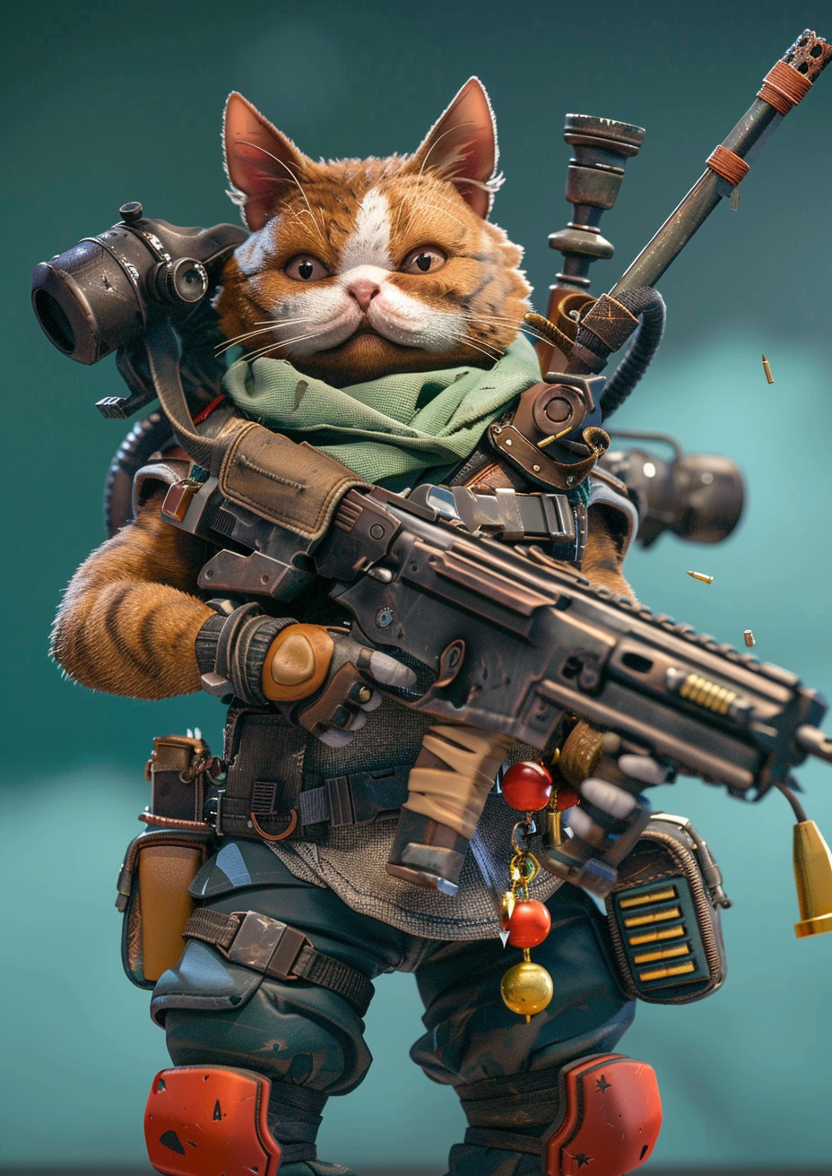 Cat with Machine Gun and Grenade