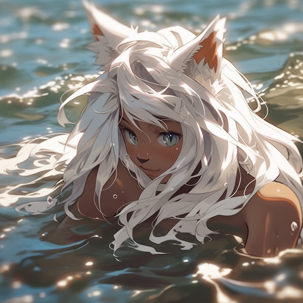 Cat Woman with Fluffy Cat Ears and Tail