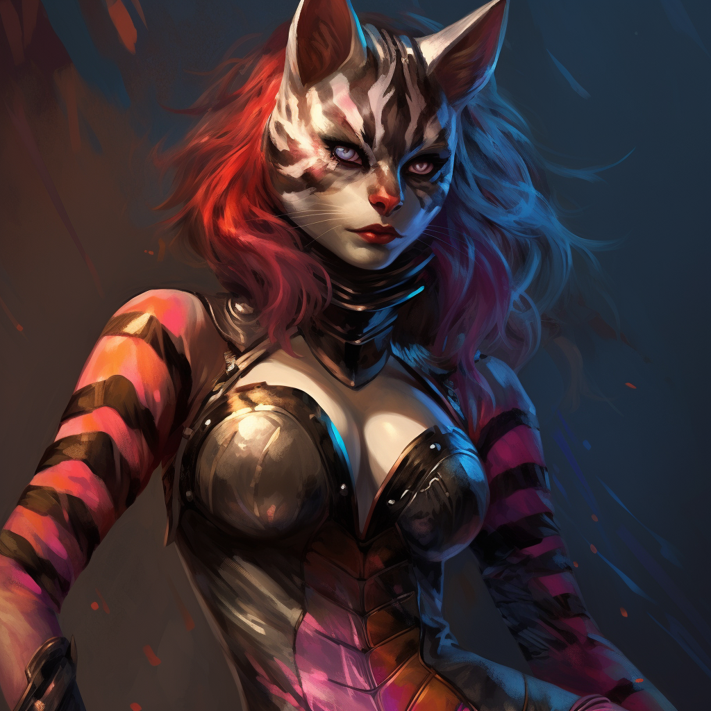 Cat Woman in Harlequin Fantasy Outfit